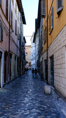 view of the historic center of Fano, Marche, Italy. alley