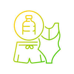 Swimsuit from plastic bottles gradient linear vector icon. Recycled plastic waste. Ethical bathing suit. Thin line color symbol. Modern style pictogram. Vector isolated outline drawing