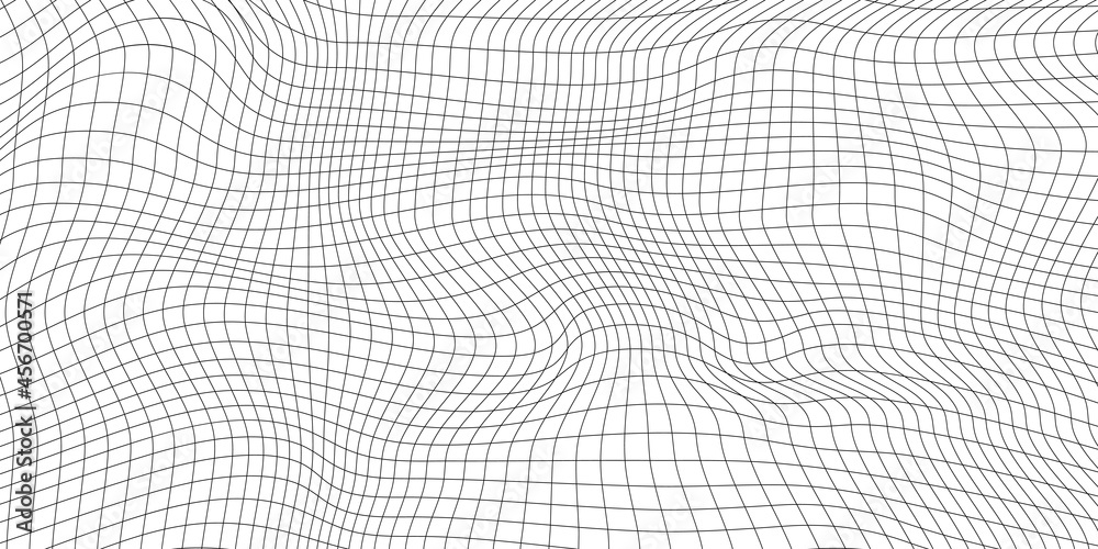 Fototapete Abstract distorted wireframe wave. Vector curve surface background. Technology grid pattern. Mesh wave.