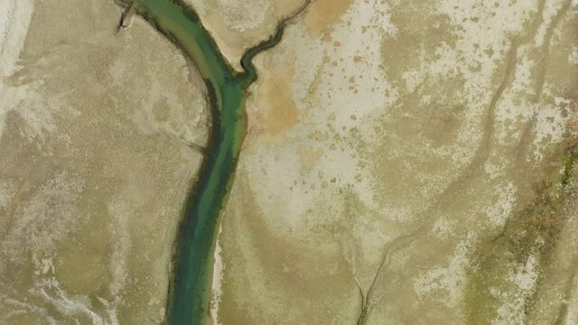 Aerial view of the dry Cetina River reservoir in Croatia