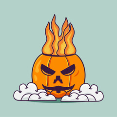 Simple Cute Pumpkin Fire Head With Cloud Illustration