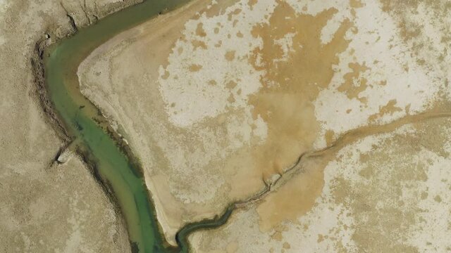 Aerial view of the dry Cetina River reservoir in Croatia