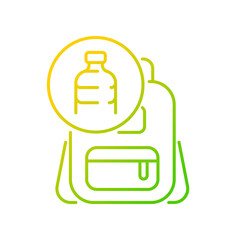 Backpack made from plastic gradient linear vector icon. Sustainable bags. Repurposing discarded water bottles. Thin line color symbol. Modern style pictogram. Vector isolated outline drawing