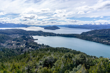 Fototapeta premium San Carlos de Bariloche is a city in the Argentinian province of Rio Negro. It is called Bariloche for short. It is famous for skiing, sightseeing, water sports, and trekking and climbing.