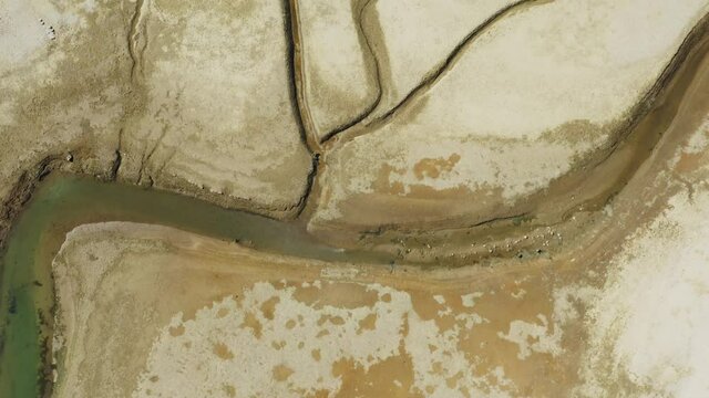 Aerial view of the dry Cetina River reservoir in Croatia