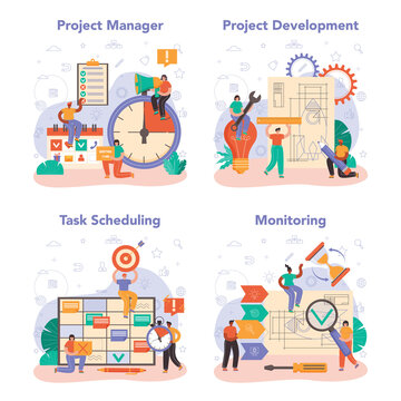 Project manager concept set. Successful business project planning