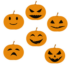 set of pumpkins with different faces for Halloween
