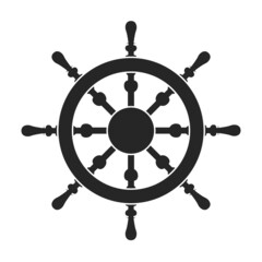 Obraz premium Ship wheel black vector of icon.Black vector icon helm of ship. Isolated illustration of wheel boat on white background.
