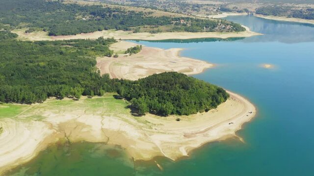 Aerial view of the dry Cetina River reservoir in Croatia