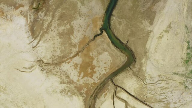 Aerial view of the dry Cetina River reservoir in Croatia