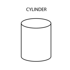 black linear cylinder for game, icon, package design, logo, mobile, ui, web, education. Cylinder on a white background. Pedestal template for your design. Outline. Geometric figures.