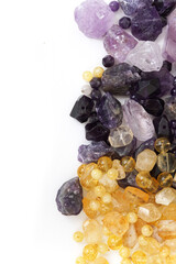 Amethyst minerals gemstones set. spa, relax concept. Healing stones for Crystal Ritual, spiritual practice. modern magic. Esoteric life balance concept