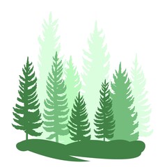 Forest silhouette scene. Landscape with coniferous trees. Beautiful green view. Pine and spruce trees. Summer nature. Isolated illustration vector