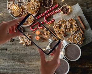 Homemade gingerbread and christmas decorations