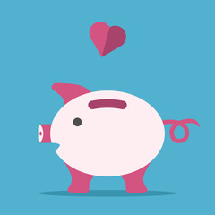 Heart falling, piggy bank