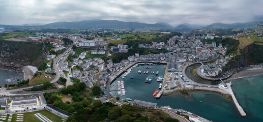 
aerial view of the spectacular town of Luarca, Asturias. Spain