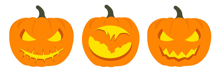 Set of Halloween pumpkins. Vector illustration in flat style. Design element for decoration for Halloween, magic and mysticism. 