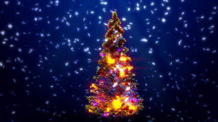 pretty beautified christmas pine tree on colorful backdrop - abstract 3D rendering