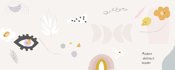 Modern abstract header . Artistic pattern with many textures, doodles Contemporary background 