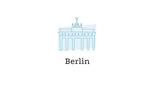 Berlin monuments and buildings of the city. Colorful doodle style. Animation of all together and of the most important separately. 