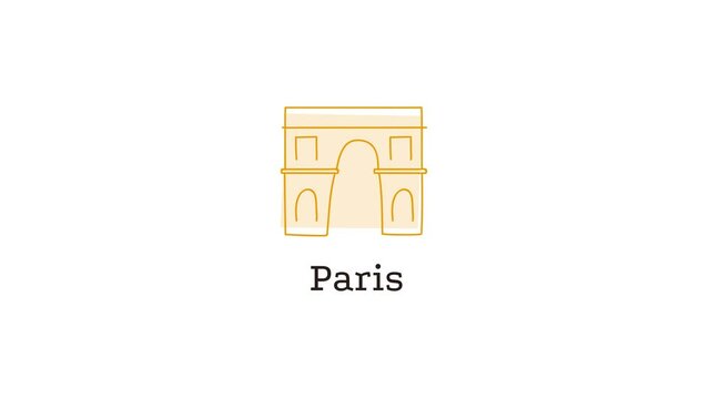 Paris monuments and buildings of the city. Colorful doodle style. Animation of all together and of the most important separately. 