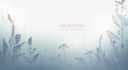 hand drawn vector illustration of evening landscape with wild grass