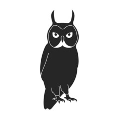 Owl bird black vector illustration of icon. .Vector icon of animal owl. Isolated black illustration of bird animal on white background.