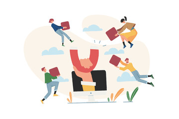 Man using magnet to attract other people