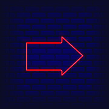 Red Neon Arrow Glowing On Dark Brick Wall