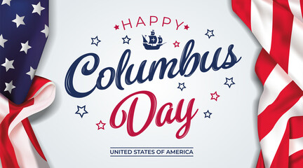 Fototapeta na wymiar USA Columbus Day greeting card with brush stroke background in United States national flag. Vector illustration.