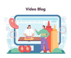 Steak online service or platform. People cooking tasty grilled meat