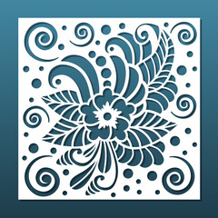 Paper cut card or laser cut interior panel background. Floral pattern in art deco style. Wall art, privacy screen stencil, greeting, celebration or invitation card, home decor. Vector illustration.