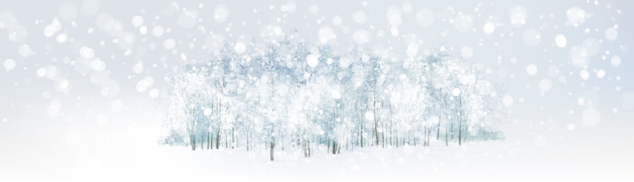 Vector  snowy, winter wonderland scene with forest. Winter landscape.