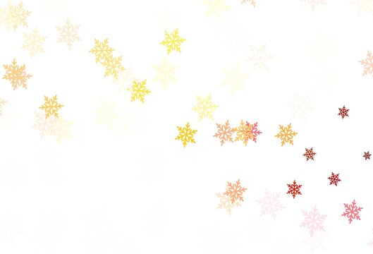 Light Orange vector layout with bright snowflakes, stars.
