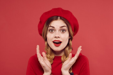 beautiful woman in a red sweater cosmetics emotion isolated background