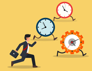 Race against time. Businessman is chasing time, time management, time management
