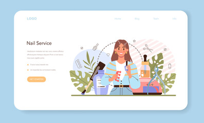 Manicurist service web banner or landing page. Beauty salon worker