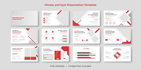 Fitness gym PowerPoint presentation slide template set design - obrazy, fototapety, plakaty