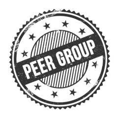 PEER GROUP text written on black grungy round stamp.