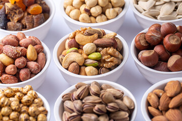 Mixed nuts on a white background