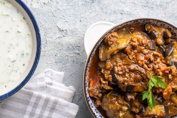 Traditional delicious Turkish food; eggplant moussaka (Turkish name; Patlican musakka)