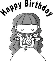 vector cartoon girl with happy birthday text