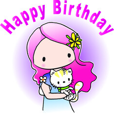 vector cartoon girl with happy birthday text