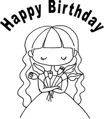 vector cartoon girl with happy birthday text