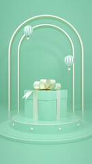 Gift boxes on display booths for 3D rendered green scenes