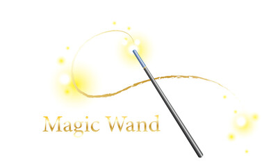 A magic wand with golden shimmer. on a white background. Amazing concept. vector illustration.