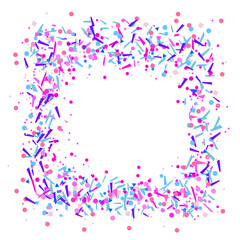 Square frame with confetti isolated on white. Geometrical background with multicolored glitters. Pattern for design. Print for polygraphy, posters, banners and textiles. Greeting cards. Luxury texture