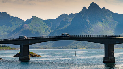 Lofoten landscape with road bridge, Norway