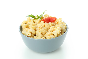 Tasty macaroni and cheese isolated on white background