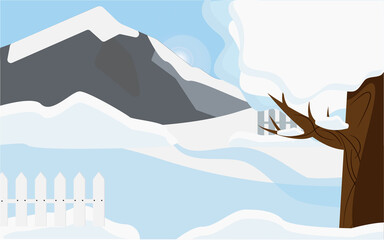 Fototapeta premium Winter landscape.Mountains in the snow.Lonely tree covered with snow